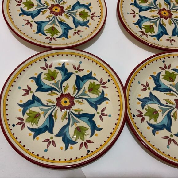 Bobby Flay Sevilla Red Rim 8" Lunch Salad Dessert Plates Set of 4 Retired G13 - Picture 4 of 7